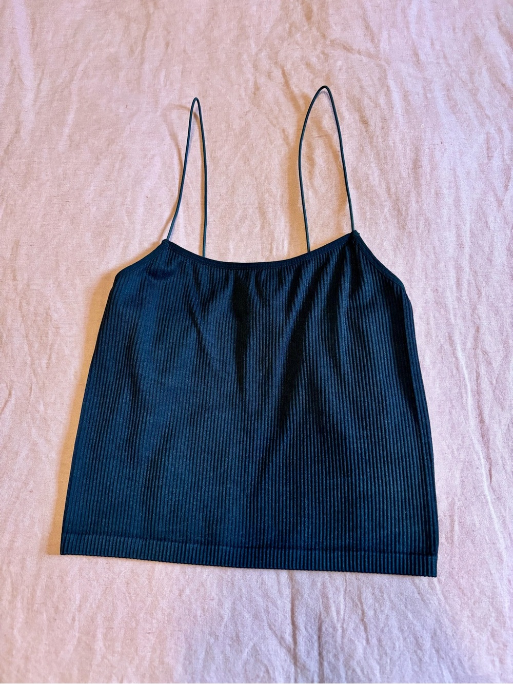 Zara Black Ribbed Spaghetti-Strap Tank Top